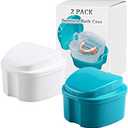 Denture Bath Box Cup, Complete Clean Care for Dentures, Clear Braces, Mouth Guard, Night Guard & Retainers,Traveling (Blue & White)