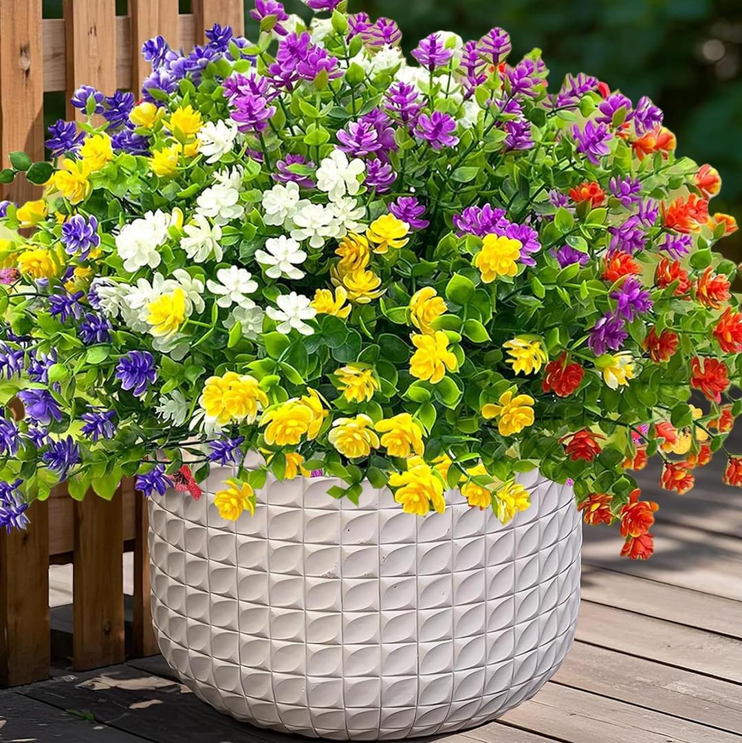 Colorful Artificial Flowers for Outdoors, 10 Bundles Realistic Spring Outdoor Fake Silk Flowers, UV Resistant Faux Flowers & Plants Outside for Porch,Pot,Window Box Filler Planter Decor(MixColors)