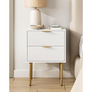 Nightstand,Morden Bedside Table with Gold Frame,Small White Night Stand,End Table,Bedside Furniture,Side Table with 2Drawers for Bedroom,Living Room