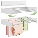 Wall Mounted Clothes Drying Rack 32", Foldable Wall Mount Laundry Rack Folding Indoor, Drying Rack Clothing Collapsible, Hidden Space Saver with Wall Template, 5 Rods, White