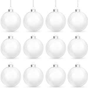 4E's Novelty Clear Plastic Ball Ornaments for Crafts Fillable - Pack of 12 Bulk, 80mm 3.15" Transparent Shatterproof Christmas Ornaments for DIY Crafts to Paint Or Fill