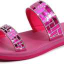 ONCAI Women's Slide Sandals Trendy Square Summer Flat Dressy Sandals for Women 2025 Cross Strappy Open Split-Toe Ring with Slip-on Rubber Soles, Size: 8.5