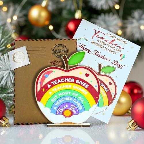 Christmas Card for Teacher 2025, Teacher Gifts for Women, Thank You Teachers Gifts, Teachers Appreciation Gift Ideas, Xmas Presents, 3D Pop Out Wooden Card, Table Decorations, Christmas Wooden Table Sign