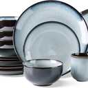 LERATIO Ceramic Dinnerware Sets for 4,16-Piece Reactive Glaze Plates and Bowls Set with Mugs,Highly Chip and Crack Resistant | Dishwasher,Microwave & Oven Safe Dishes set-Gray White