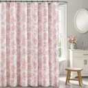 Pink Floral Shower Curtain, Linen Textured Fabric with 12 Rustproof Metal Hooks, Wrinkle Resistant Cloth Machine Washable Bathroom Decor for Cottagecore Spring Style, W72* L72