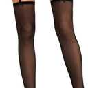 RSLOVE Women's Thigh High Stockings - Silicone Lace Top Sheer Stocking Sexy Bow Suspenders Pantyhose (Black)