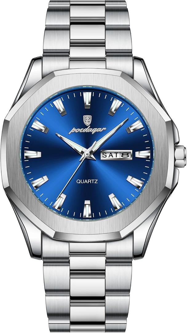 Poedagar Luxury Casual Men Wristwatch Waterproof Luminous Week Date Man Watch Stainless Steel Fashion Sport Quartz Men's Watches