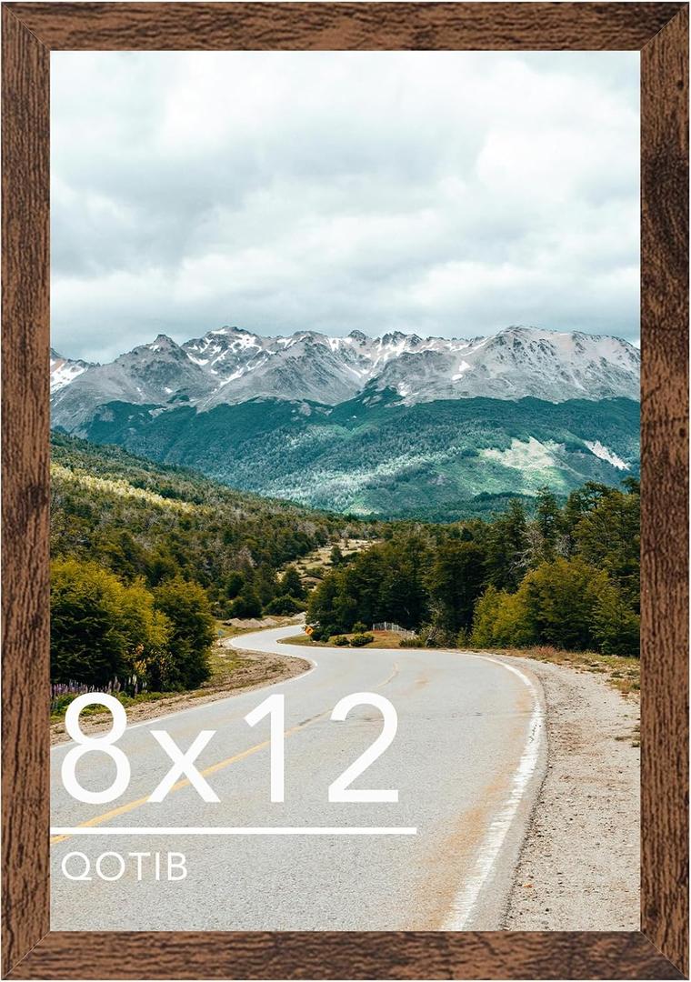 QOTIB 8x12 Picture Frame Deep Brown for Wall Hanging or Tabletop, Wood 8 x 12 Frame Photo Frame for Wall Horizontally or Vertically, Deep Brown, 3 Pack