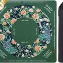 BALAPET Portable Mahjong Mat with Playing Instructions for Learning, Chinoiserie Peony Peacock Style Mahjong Mat for Table, Anti-Slip Noise Reduction Table Mat Cover for Board&Tile GamesGreen