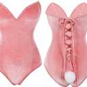 Drofe Bunny Costume Women Bunny Girl Senpai Cosplay Anime Role Costume Bodysuit Set (Pink, XL)