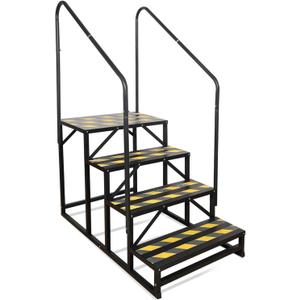 4 Step RV Stairs, Hot Tub Steps, Outdoor Spa Step Ladder with Double Handrail,Portable Economy 5th Wheel Stair for Travel Trailer, Motor Home, Camper and Porch with Non-Skid Tapes