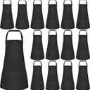 15 Pack Kids Apron Adjustable Children Apron with 2 Pockets Children Chef Painting Aprons for Cooking Baking Painting Crafts Making (Black)
