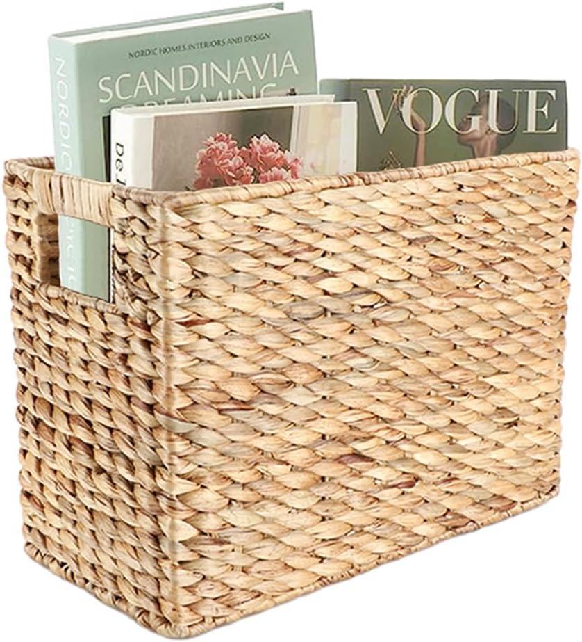 Wicker Waste Basket, Water Hyacinth Hand Woven Trash Can with Handles, Garbage Can for Bathroom, Bedroom, Living Room and Office, 1-Pack