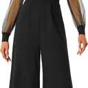 Allegra K Women's Elegant V Neck Mesh Long Sleeve Loose Wide Leg Romper Party Jumpsuits (Large)