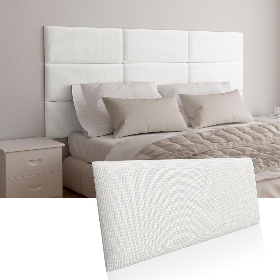 Upholstered Wall-Mounted Headboard, Acoustic Panel, Peel and Stick Padding, Beige Dorm Towel Fabric, 4-Pack