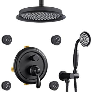 Antique Shower Faucet Set with Handheld Spray and Body Jets