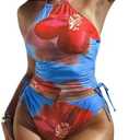 Verdusa Women's 2 Piece Floral Tankini Set Tie Backless Halter Tops with Swim Bottoms Hawaiian Outfits Size M