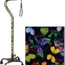 NOVA Designer Quad Cane, Lightweight Four Legged Cane with Soft Grip Handle, Height (for Users 411 - 64) & Left or Right Adjustable, Butterflies Design
