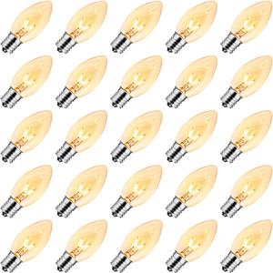 Brightown 25 Pack C9 Bulbs Incandescent Light Bulbs, Christmas C9 Replacement Bulbs for Christmas String Light, E17 Intermediate Base, 7 Watt, Clear