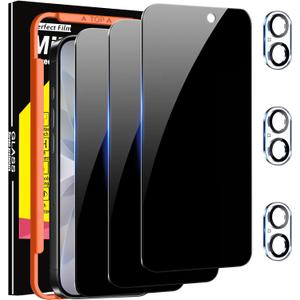 Milomdoi 3 Pack Privacy Screen Protector for iPhone 17 [Phone Case Friendly] Accessories Private Film, 3 Pacs Tempered Glass Camera Lens Protector, with Mounting Frame for Apple Anti Spy,Black