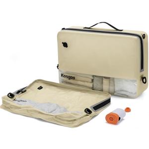 Vacuum Compression Bags for Travel with Pump Reusable for Carry-on Suitcase Backpack Home Storage, IP67 Waterproof, Wide Opening, Transparent Window (1 Large Pack + Pump Beige)