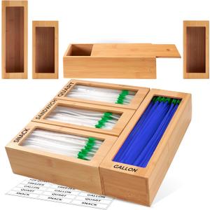 Storage Bag Organizer, Bamboo Baggie Organizer for Drawer, 4 Modular Blocks with Labels, Plastic Bag Storage Organizer, Quick Refill, Compatible with Gallon, Quart, Sandwich, Snack size bags Storage Bag Organizer, Bamboo Baggie Organizer for Drawer, 4 Modular Blocks with Labels, Plastic Bag Storage Organizer, Quick Refill, Compatible with Gallon, Quart, Sandwich, Snack size bags