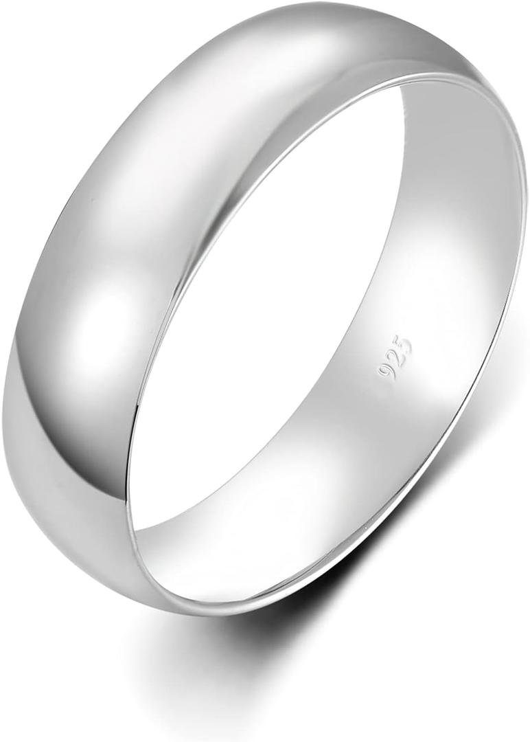BORUO Silver Ring - 925 Sterling Silver Rings for Women - 14K Gold Plated Waterproof Wedding Band - Elegant Stacking Silver Band For Women and Men - Gifts for Special Occasions 4mm, 6mm Ring Size 4-15