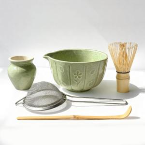 Matcha Whisk Set-5pcs, 16OZ Japanese Tea Set Includes Matcha Bowl with Spout, Bamboo Whisk with Ceramic Holder, Bamboo Scoop and Stainless Steel Sifter