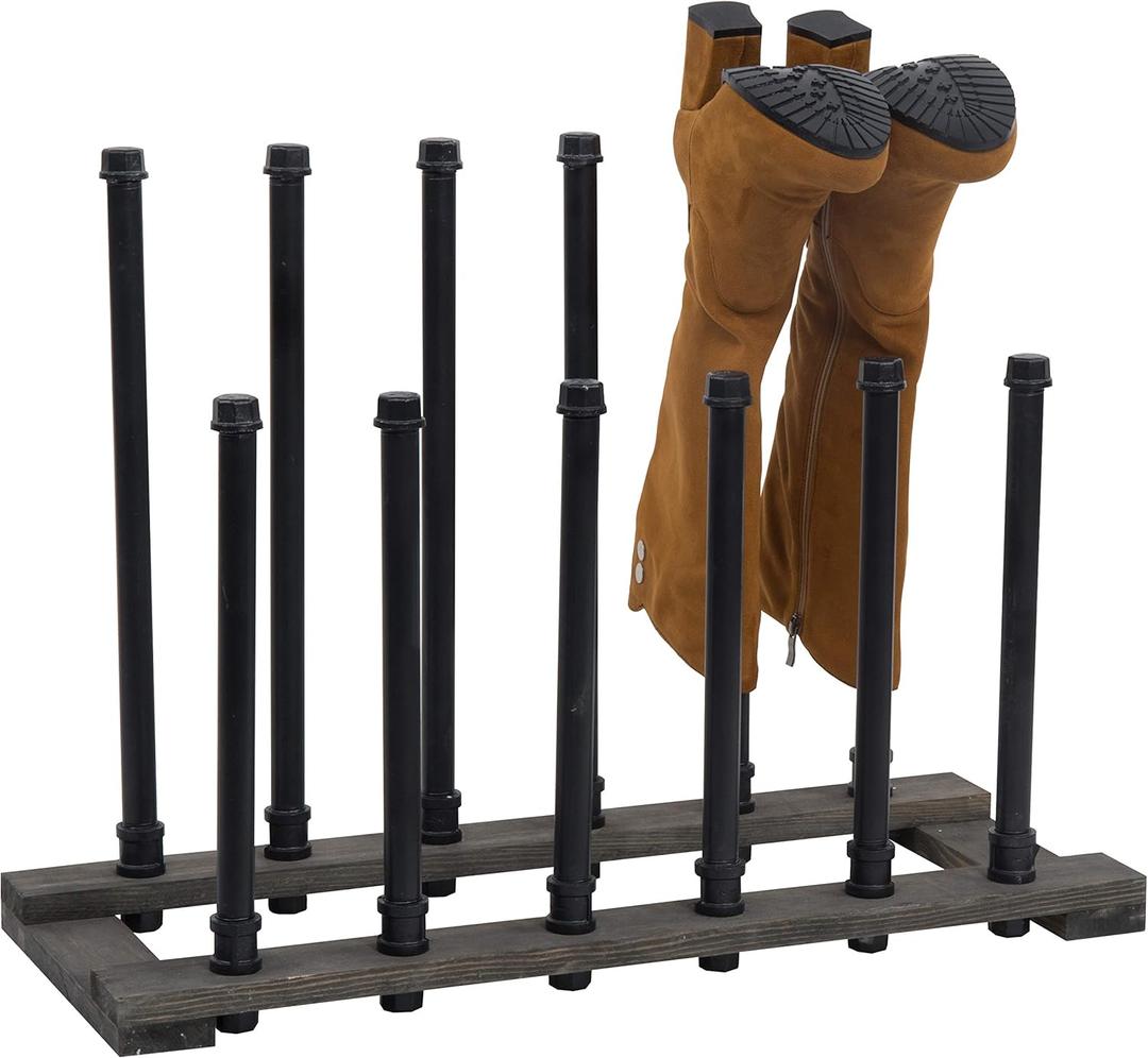 MyGift Natural Brown Wood Entryway Boot Rack Organizer Tall Boots Inverter Holder - Holds up to 6 Pairs