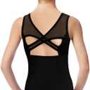 Girls Turtleneck Dance Leotard for Ballet, Lace Neckline, Full Front Lining, Hollow Back (10-12 Years, Black)