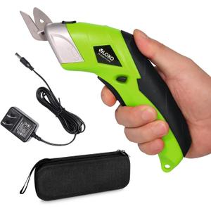 Cordless Electric Scissors, VLOXO Cardboard Cutter Electric Fabric Scissors with Blades Rechargeable Powerful Fabric Cutter for Crafts Leather Carboard Carpet Plastic Felt with Case Green