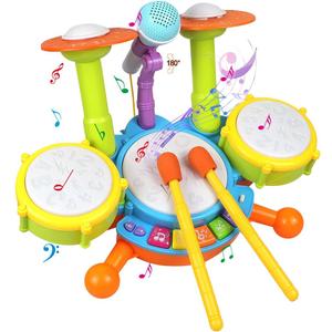 POKONBOY Kids Drum Set for Toddler 1-3, Musical Instruments Learning Toys with 2 Drum Sticks Adjustable Microphone Birthday Gifts for Boys Girls 6 12 18 Month