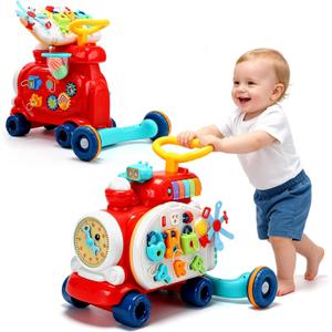 Baby Push Walker Toddler Walking Toy with Busy Board & Activity Center