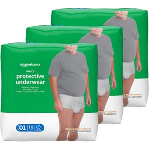 Amazon Basics Incontinence Underwear for Men, Maximum Absorbency, 2X-Large, 42 Count (3 Packs of 14) (2X-Large)