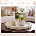 24 in Large Round Ottoman Tray, Decorative Serving Tray,Cream