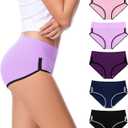 CAILECOTTON Women's Underwear Cotton High Waisted Hipster Panties Soft Stretch Breathable Everyday Brief 5 Pack (Large)