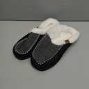 ATHMILE Men's Slippers Slip On Moccasin, Indoor Outdoor Warm Fuzzy Comfy House Shoes, Fluffy Wide Loafer Home Bedroom Slippers (7-8, Black White Wool)