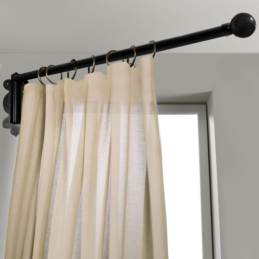 Swing Arm Curtain Rod, Black, 47'' Long, 1.1'' Diameter Pole, Rotate about 180 degrees, Detachable Ball Finial, 1 Piece