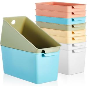 Mumufy 24 Pcs Book Bins for Easy Access Storage Basket Sturdy Book Storage Containers and Organization for Home Use, 11.2 x 5 x 5 Inch, 5 Colors