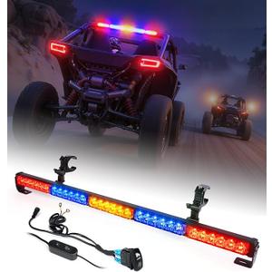 30'' UTV LED Chase Light Bar w/ 1.75''-2'' Roll Cage Mount Bracket Rear Flashing Lightbar w/Brake, Running, Turn Signal & Strobe Lights for Polaris RZR Can-Am Yamaha Kawasaki 4x4 Trucks (RBYBR)