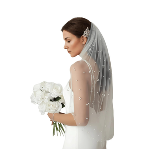 Wedding Bridal Veil, 1 Tier Soft Tulle Pearl Veils for Brides, With Metal Comb Veils for Women Wedding, White