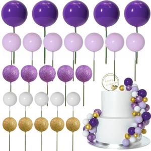 ASTARON 50 Pcs Ball Cake Topper Sticks Mini Balloons for Cake Decorating Supplies Foam Balls Cake decorations for Baby Shower Cake Birthday Cake Toppers Decorations (Purple Series)
