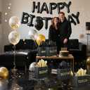 Foxtell 5 Senses Gift Bags Five Senses Birthday Decorations with Tissue Paper Ribbon Happy Birthday Banner Balloons Rose Petals Ribbons for Party(Black Gold)