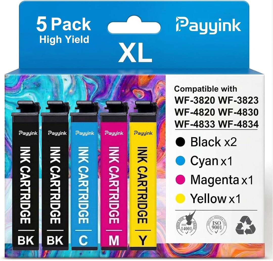 Replacement for 822XL Ink Remanufactured for Epson 822XL Ink Cartridges for 822 XL Work with WF-3820 WF-4830 WF-3823 WF-4820 WF-4833 WF-4834 Printer 2 Black Cyan Magenta Yellow