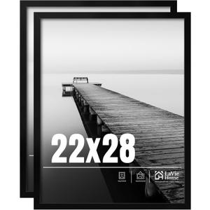 22x28 Picture Frame 2 pack, Display Pictures 22 x 28 Poster Frame, 22x28 Black Photo Frame with HD Plexiglass, Display Frame for Vertical or Horizontal, Classic Collection