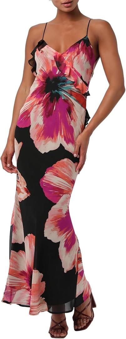 Lulus Women's Sawyer Bold Floral Maxi Dress (Magenta Multi, Size: Small)