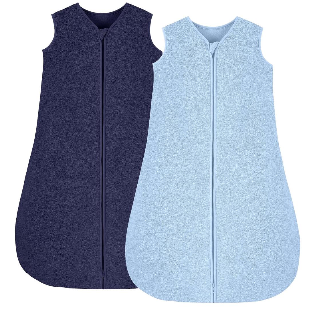 Looxii Fleece Baby Sleep Sack 6-12 Months 2 Pack 1.5 TOG Baby Wearable Blanket with 2-Way Zippers Soft Warm Toddler Sleeping Sack (Medium, Blue + Navy)