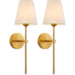 KUAUGST Wall Sconces Sets of 2, Retro Industrial Wall Lamps, Bathroom Vanity Sconces Wall Lighting with White Fabric Shade, Suitable for Bedroom Living Room Corridor Kitchen (Gold1)