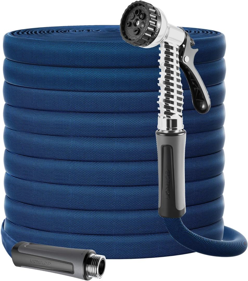 Gotron Garden Hose 100ft, Non-Expanding Lightweight Water Hose with 7 Function Nozzle & 360Swivel Grip, Flexible, Kink-Free, Wear-Resistant, Leak-Proof, 3/4" Thickened Connector, Yard, Garden