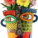 TOZLU Picasso Brutalist Abstract Beauty Flower Pot Ornaments Head Planter Pots Container Face Planters Pots Head Colorful Face Art Resin Flower Pot (Modern Big)